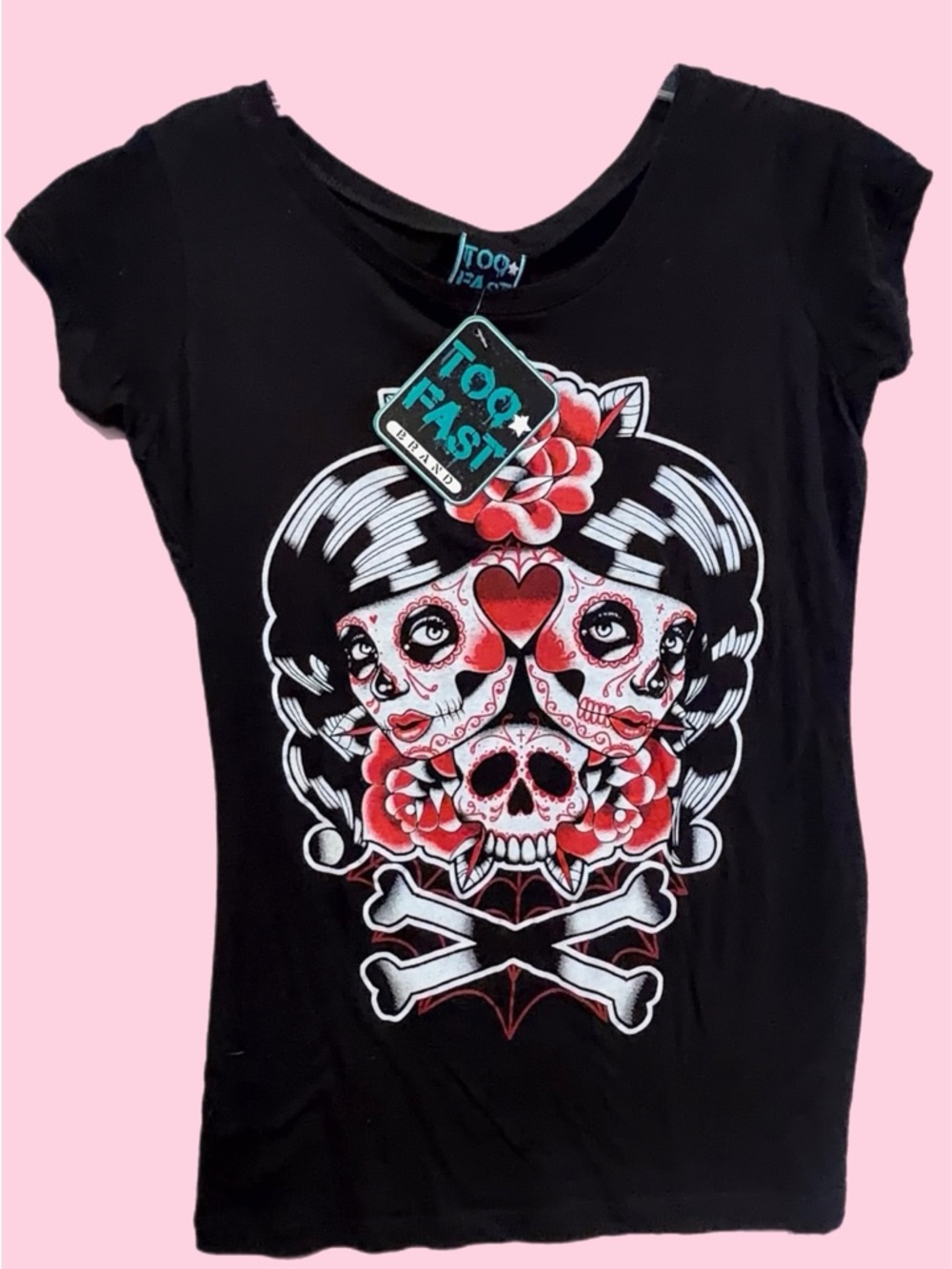 Too Fast Black Girls' Sugar Skull Floral Graphic Tee size X-Large